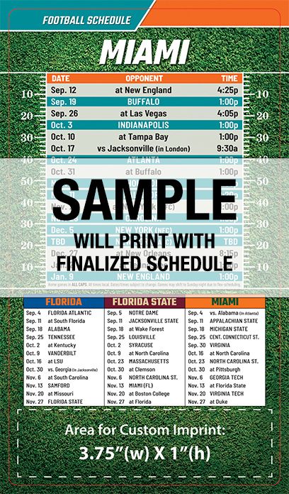 ReaMark Products: Miami Full Magnet Football Schedule